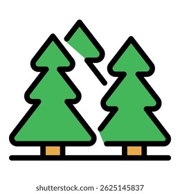 Ícones de floresta de árvore de fogo definidos. Contorno conjunto de abeto floresta vetor ícones cor de linha fina plana no branco
