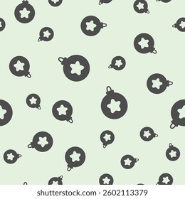 Fir tree glass toy with star solid seamless pattern, happy christmas theme. Vector graphics. Christmas tree decorations sign background, filled with glyphs icon