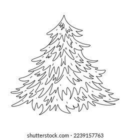 Fir tree in hand drawn doodle style. Coloring page for children. Christmas tree vector illustration.