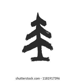 Fir tree hand drawn with ink brush. Vector illustration isolated on white