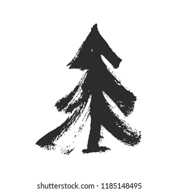 Mano del árbol de flor dibujada con pincel de tinta. Ilustración de vectores aislada en blanco