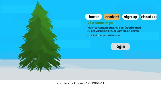 fir tree happy new year merry christmas concept flat blue background copy space horizontal vector illustration