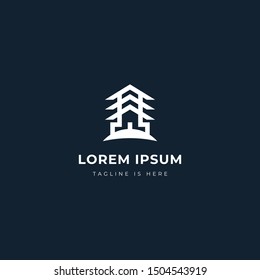 Fir Tree House Logo, Concept Design Icon Home + Symbol Fir Tree.