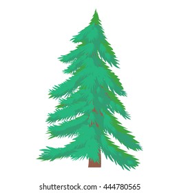 Fir tree icon in cartoon style on a white background