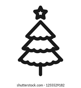 Fir tree icon. Christmas tree icon.  Decorated christmas vector sign. Flat tree symbol. Christmas tree linear icon