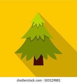 Fir tree icon. Flat illustration of fir tree vector icon for web isolated on yellow background