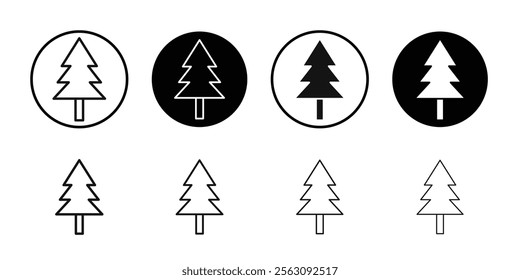 Fir tree icon Flat outline fill set collection