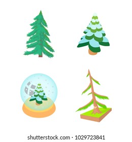 Fir tree icon set. Cartoon set of fir tree vector icons for web design isolated on white background