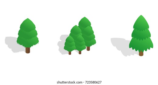 Fir tree icon set. Isometric set of fir tree vector icons for web isolated on white background