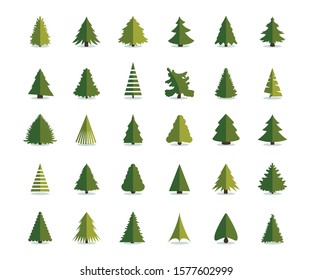 Fir tree icon vector illustration. Christmas trees set. Pine flat modern design