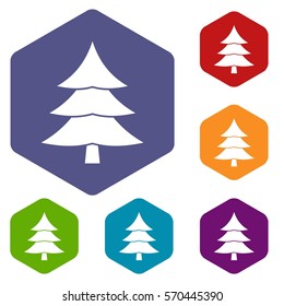 Fir tree icons set rhombus in different colors isolated on white background