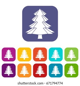 Fir tree icons set vector illustration in flat style In colors red, blue, green and other