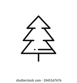 Fir Tree Line Icon. Spruce Forest. Hiking Sign and Symbol