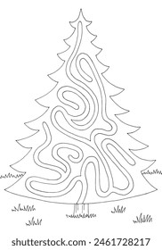 Fir tree maze graphic black white sketch illustration vector