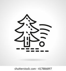 Fir tree near the road and wireless internet sign. For camping, tourism, travel. Line vector icon