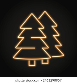 Fir tree neon line icon. Coniferous forest symbol, pine trees, spruce. Vector illustration.