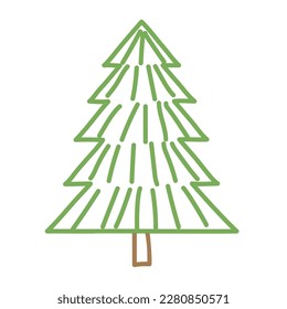Fir tree on a white background in a flat style, vector icon.