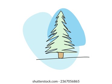 Árbol de árbol de flor, dibujo de una línea coloreado con colores pastel, ilustración vectorial.