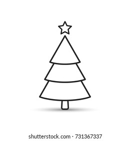 Fir tree outline icon, flat design style. Spruce line vector illustration.