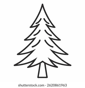Fir tree outline icon in minimalist style. Ideal for winter graphics, Christmas designs, nature logos, holiday prints, and web or app use