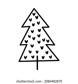 Fir tree outline icon. Spruce vector line symbol.