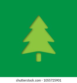 Fir tree paper cut out icon. Forest sign. Vector silhouette isolated illustration