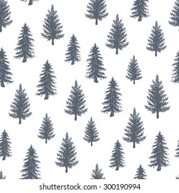 Fir Tree Pattern. Engraved Vector Illustration