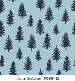 Fir Tree Pattern. Engraved Vector Illustration