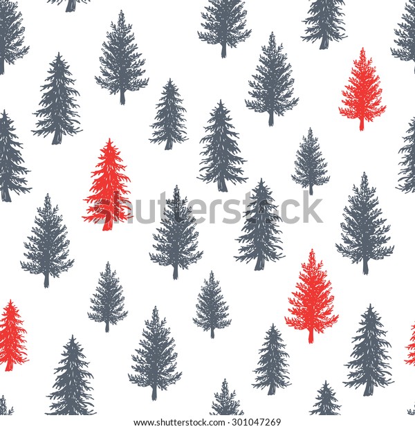 Fir Tree Pattern Engraved Vector Illustration Stock Vector (Royalty