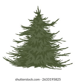Fogueira. Ilustração vetorial desenhada à mão realista. Pinho verde fofo, isolado sobre fundo branco