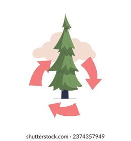 Fir Tree and Recycle Sign as Ecology and Planet Preservation Vector Illustration