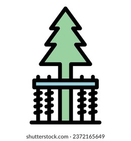 Fir tree rope park icon outline vector. Adventure sport. Zipline climb color flat