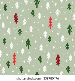 Fir tree seamless background. Christmas surface decoration with spruce trees.Vector illustration. Cloth design, wallpaper, wrapping. 
