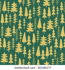 Fir tree seamless pattern colorful. Vector illustration. Christmas trees. Happy New Year background. Winter holidays. 