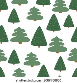 сhristmas Fir tree seamless pattern. new year hand drown firs wrapping paper design, winter holiday decoration, forest background