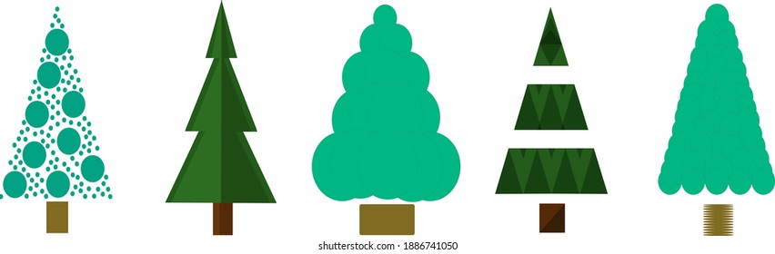 fir tree set. vector illustration of five trees