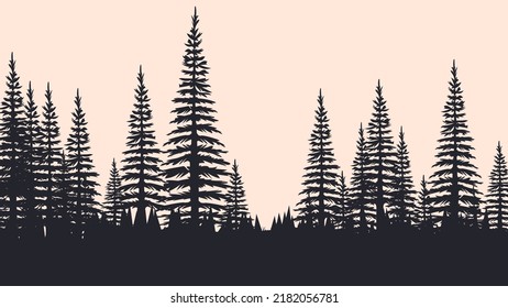 fir tree silhouette. Coniferous fir tree horizontal background pattern, black spruce wood vector illustration. fir forest scenery on plain background