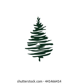 Fir Tree Silhouette Isolated On White Stock Vector (Royalty Free ...