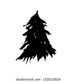 Fir tree silhouettes. Black grunge Christmas tree. Watercolor spruce isolated on white background. Vector illustration