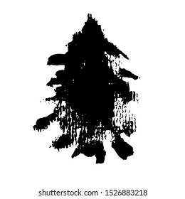 Fir tree silhouettes. Black grunge Christmas tree. Watercolor spruce isolated on white background. Vector illustration.