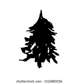Fir tree silhouettes. Black grunge Christmas tree. Watercolor spruce isolated on white background. Vector illustration.