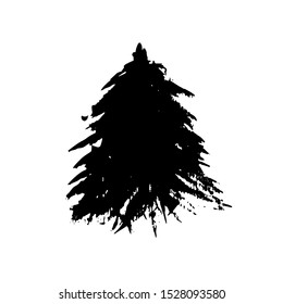 Fir tree silhouettes. Black grunge Christmas tree. Watercolor spruce isolated on white background. Vector illustration.