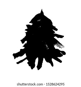 Fir tree silhouettes. Black grunge Christmas tree. Watercolor spruce isolated on white background. Vector illustration.