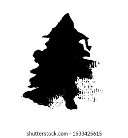Fir tree silhouettes. Black grunge Christmas tree. Watercolor spruce isolated on white background. Vector illustration.