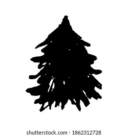 Fir tree silhouettes. Black grunge Christmas tree. Watercolor spruce isolated on white background. Vector illustration
