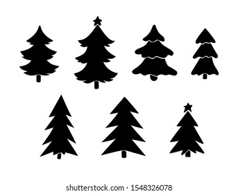 Set Silhouette Pine Tree Christmas Tree Stock Vector (Royalty Free ...