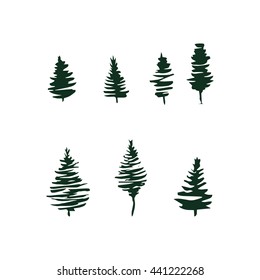 Fir tree silhouettes set isolated on white. Vector illustration