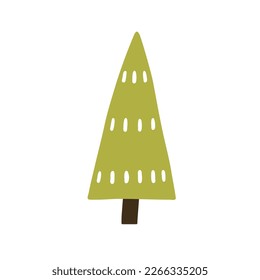 Fir tree in simple childish style. Firtree, primitive doodle conifer plant. Naive botanical kids flat vector illustration isolated on white background
