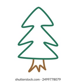 Árbol de abeto en estilo infantil simple. Planta de conífera de primer árbol, primitivo doodle. Ilustración vectorial plana de los niños botánicos ingenuos aislados en el fondo blanco