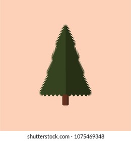 Fir tree simple flat icon on pink background.